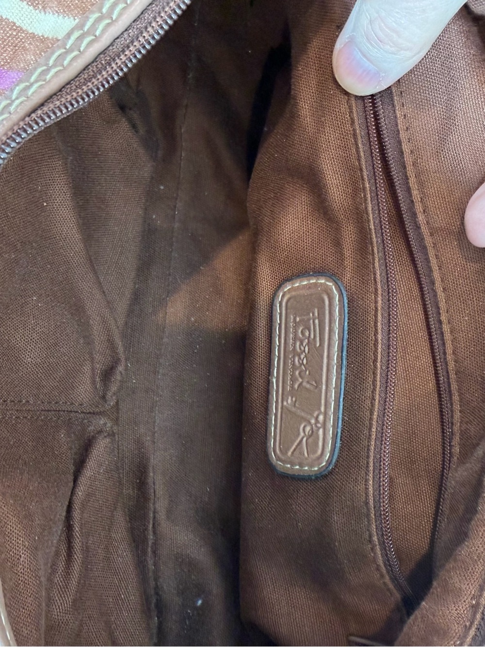 Fossil Multicolor Striped Shoulder Bag with Brown Trim with Great Straps - Picture 4 of 7